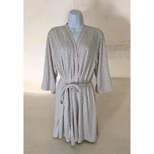 Rene Rofe Knee Length Robe XL Tan Floral Slinky 3/4 Sleeve Belted Waist Packable